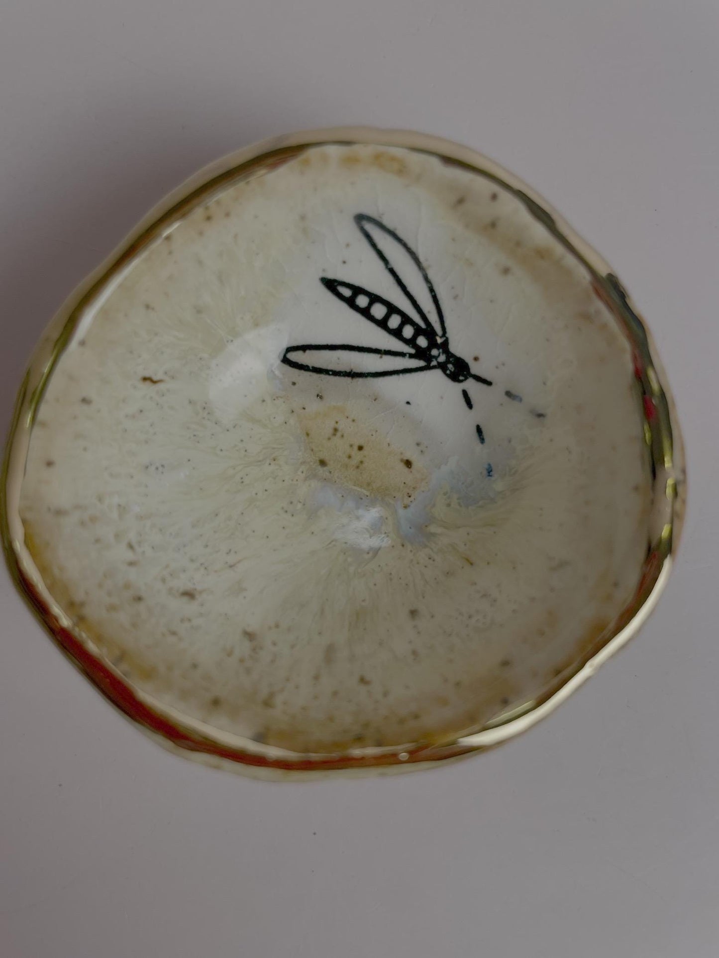 Tiny Firefly Bowl – Hand-Pinched Ceramic Dish in Golden Yellow Glaze with Gold Luster Edge | Symbol of Light and Renewal