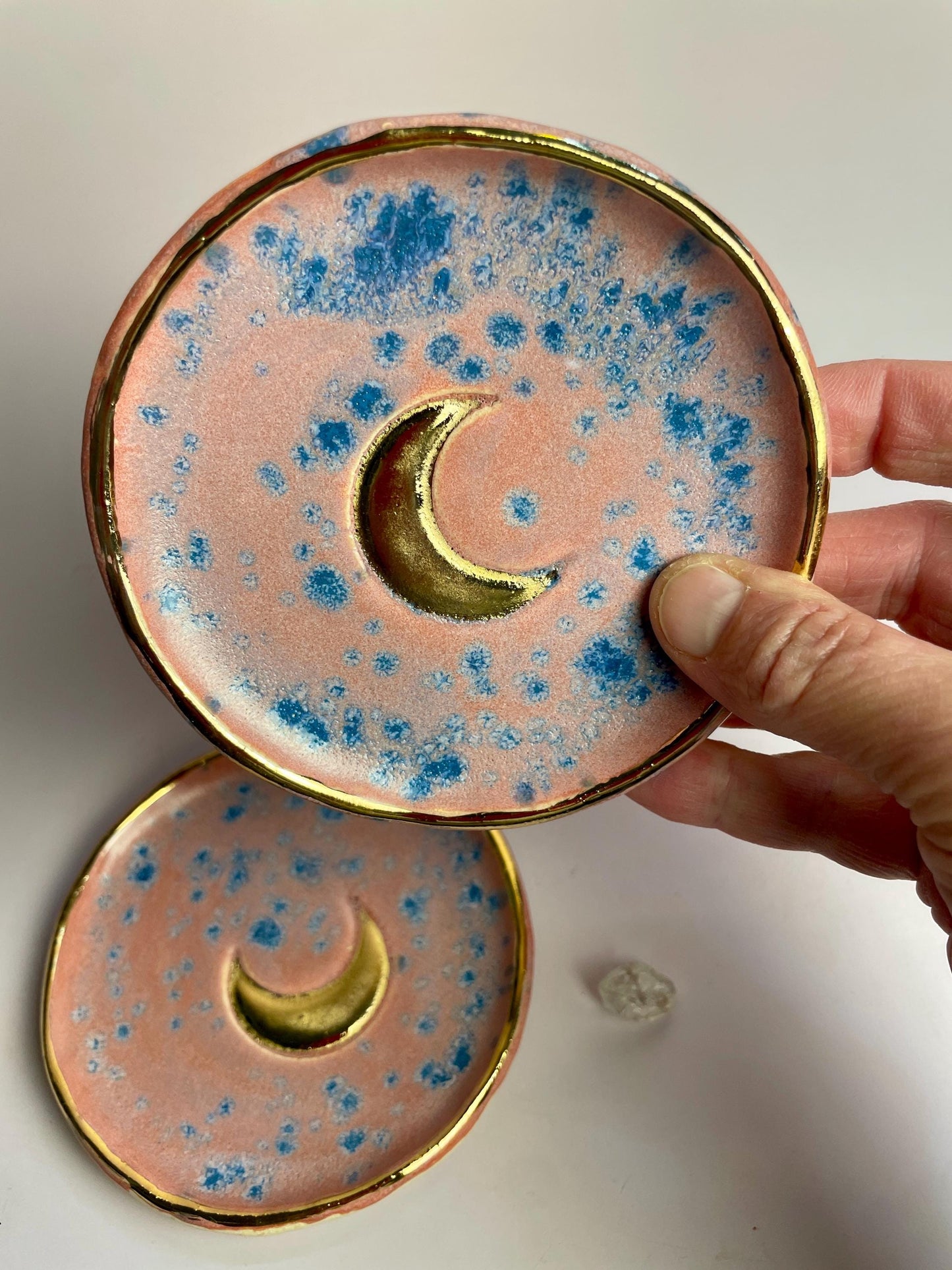 Pink Moon Trinket Dish • Gold Crescent Moon Ring Dish • Handmade Altar Dish • Celestial Jewelry Bowl • Ritual Catchall