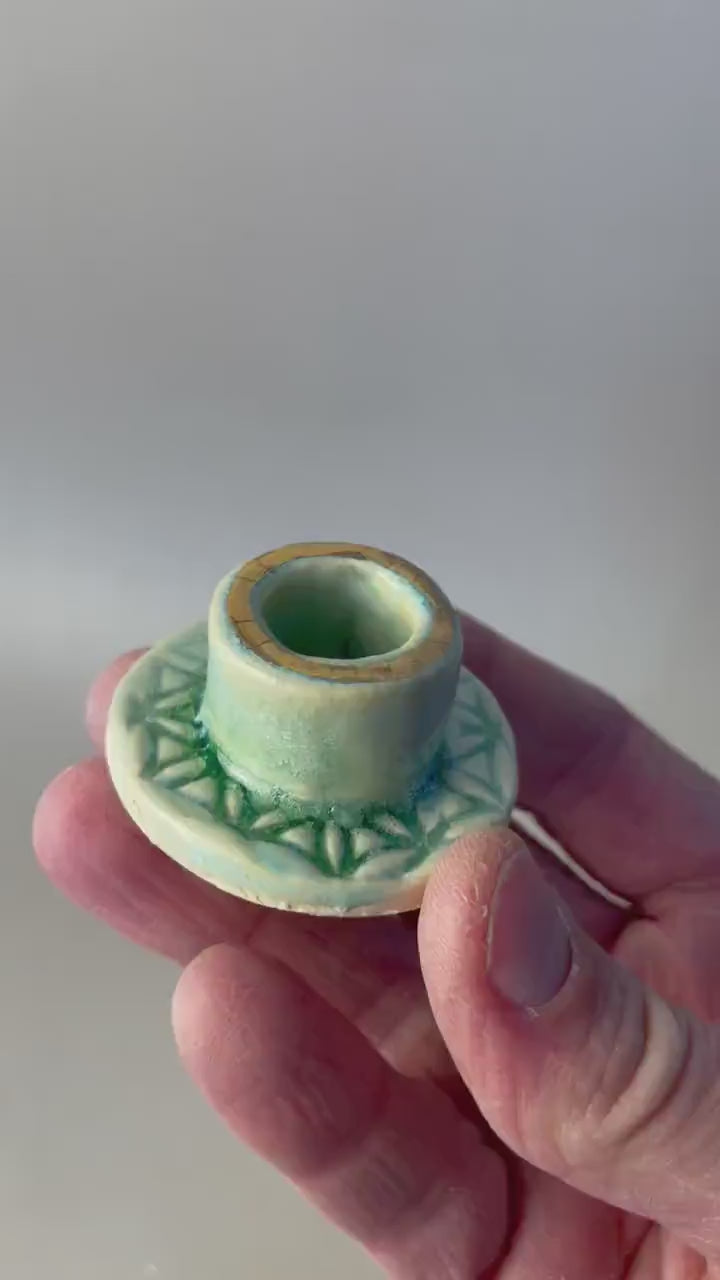 Small Green Flower of Life Candle & Palo Santo Holder