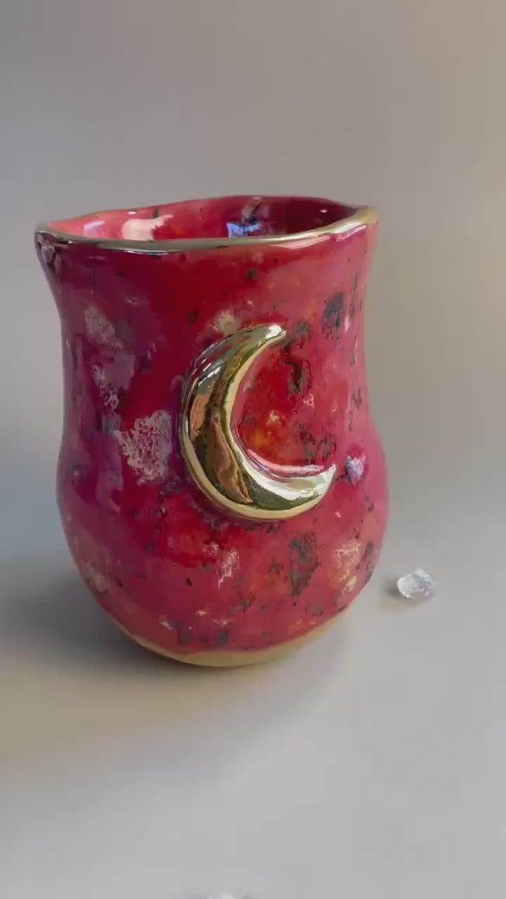 Handmade ceramic raspberry gold moon  vase