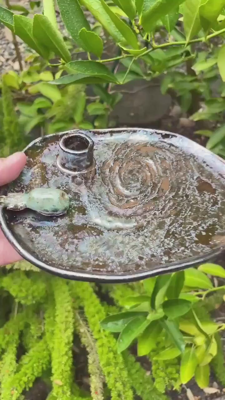 3i Atlas Handmade Ceramic Incense and Palo Santo Hokder  Dish – Galaxy Glaze with Green Comet Accent