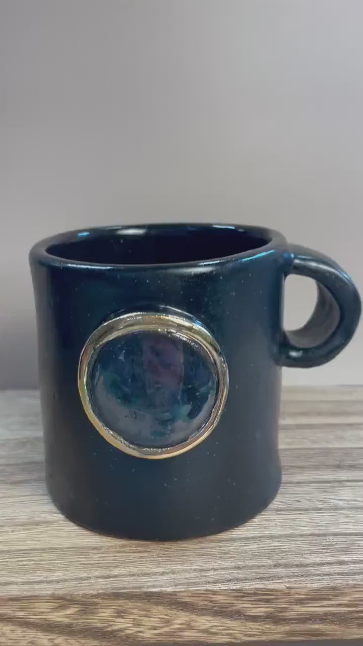Solar Eclipse and Devils Comet black ceramic handmade mug