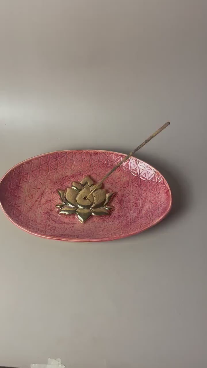 Gold Lotus Flower of Life Incense Dish – Sacred Geometry Altar Offering Bowl