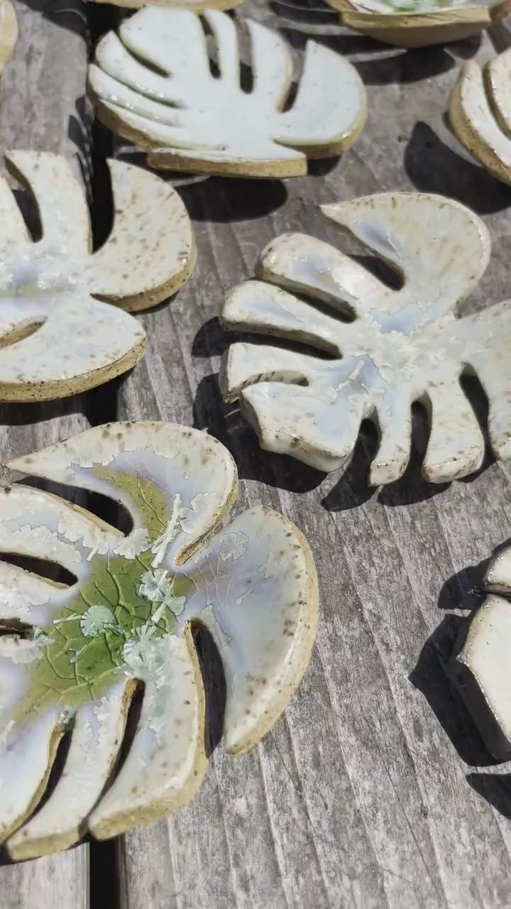 Handmade ceramic Monstera leaf dishes