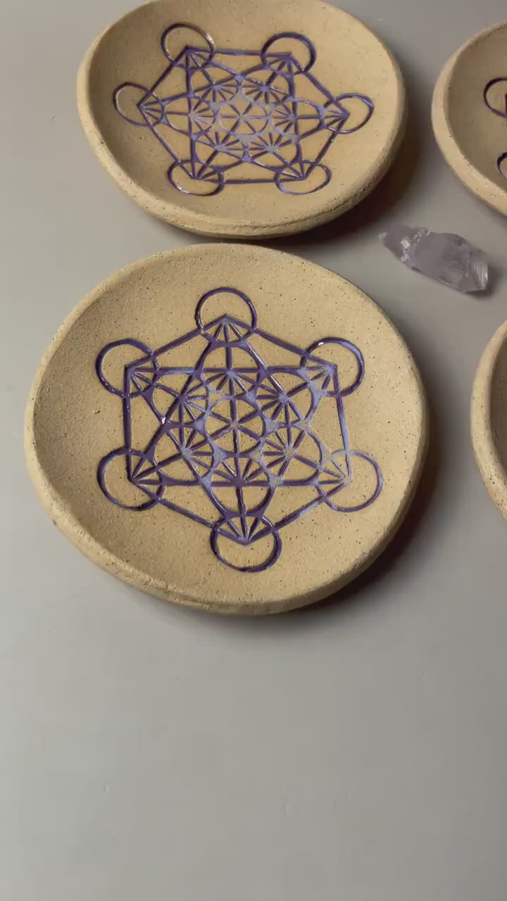 Handmade ceramic purple metatron trinket dishes