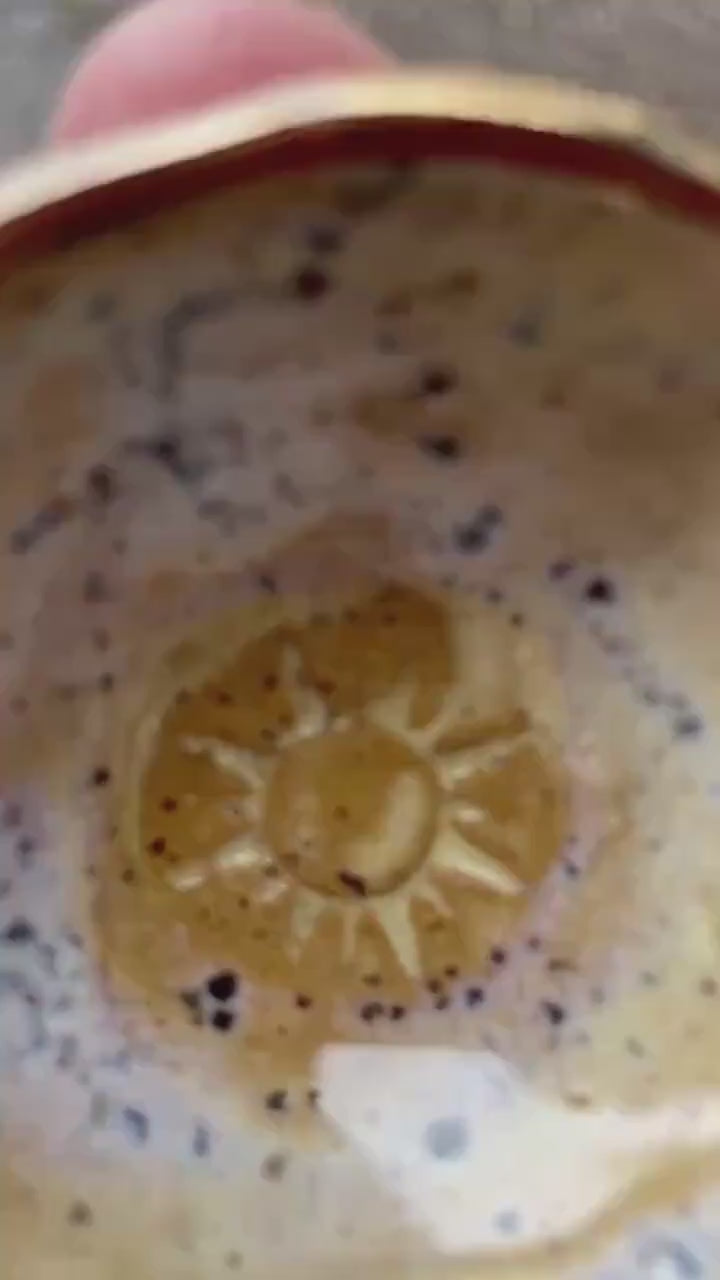 Mini Sun Bowl – Hand-Pinched Ceramic Dish with Gold Rim | Speckled Lavender & Lemon Glaze | Honey Clay Offering or Jewelry Bowl