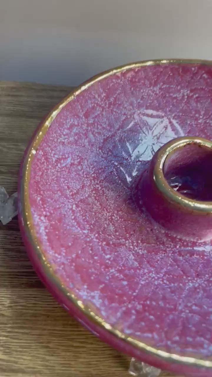 Flower of life handmade pink with gold rim ceramic palo santo holder