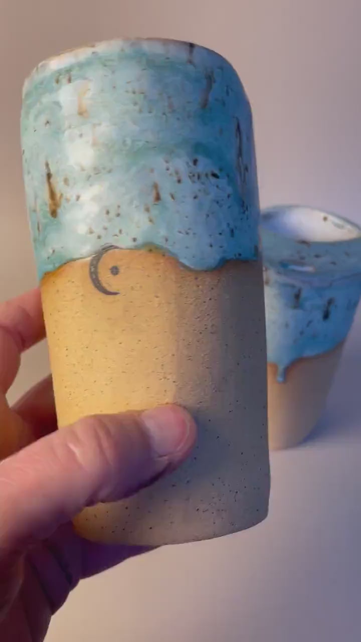 Aquarius  blue speckled ceramic to go Coffee Mug