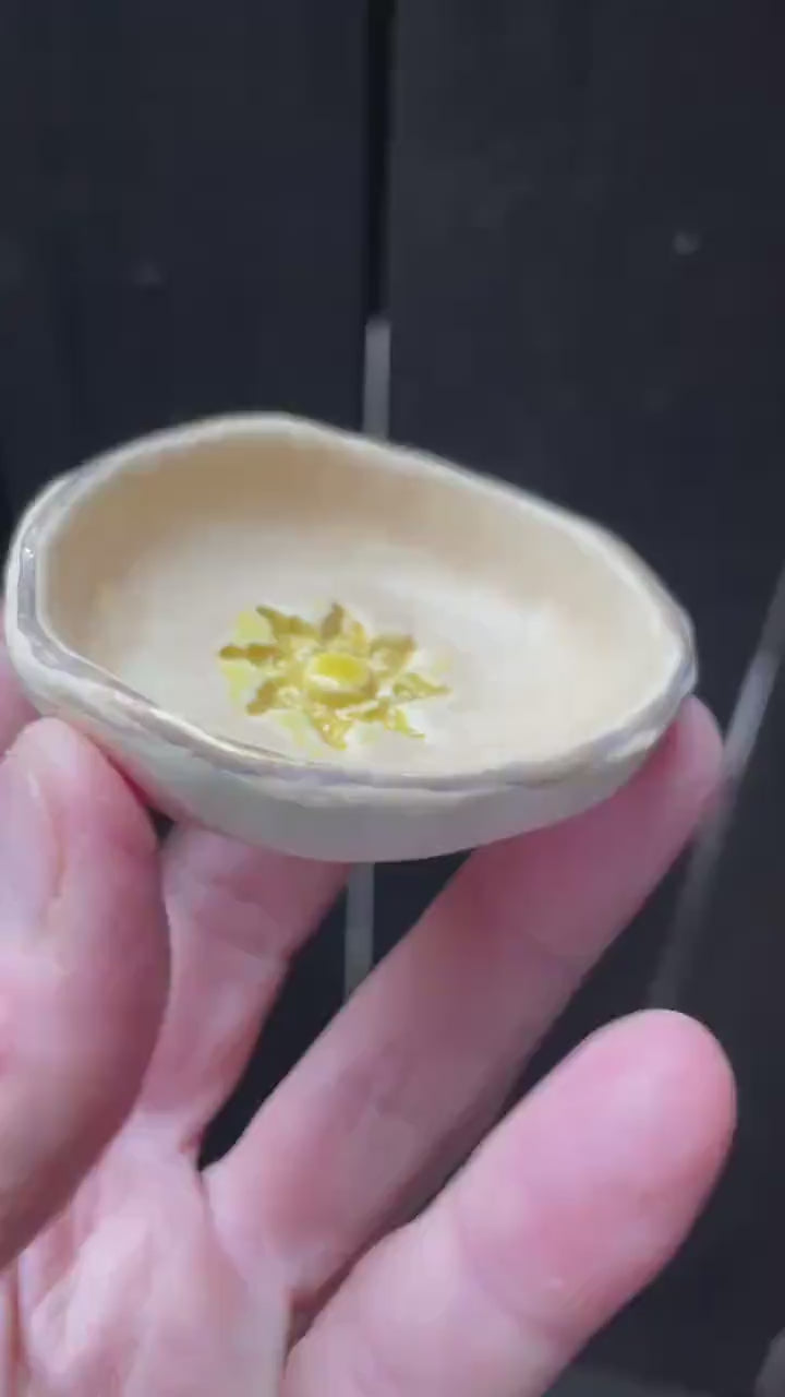 Golden Sun Bowl – Hand-Pinched Ceramic Dish with Gold Glazed Sun | Peach Ceramic Ring Dish | Food-Safe Mini Bowl