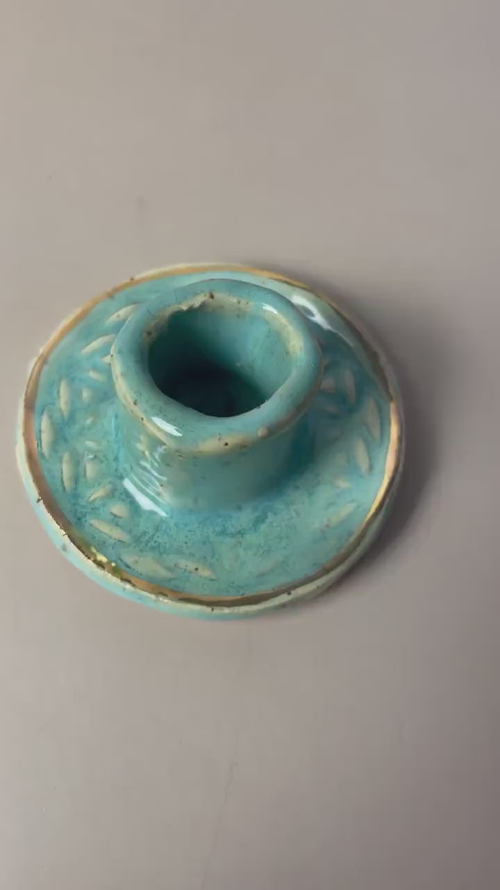 Small Turquoise Flower of Life Candle & Palo Santo Holder