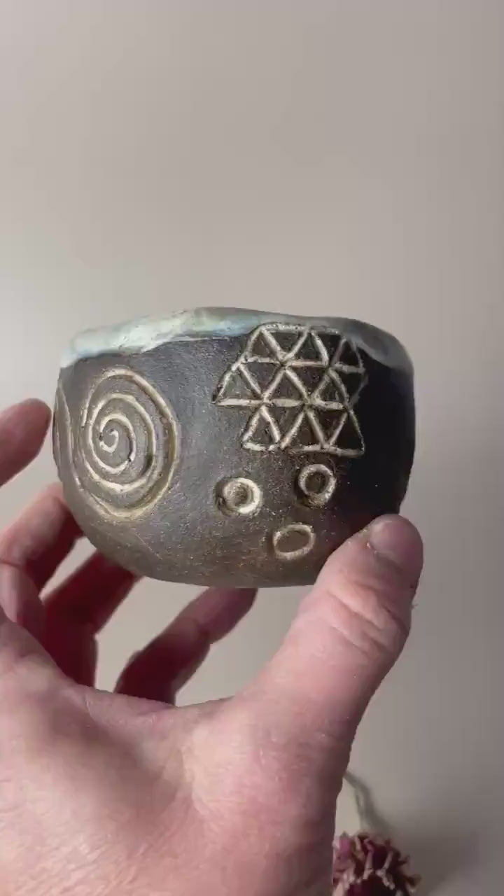 Handmade ceramic Newgrange inspired carved ritual bowls