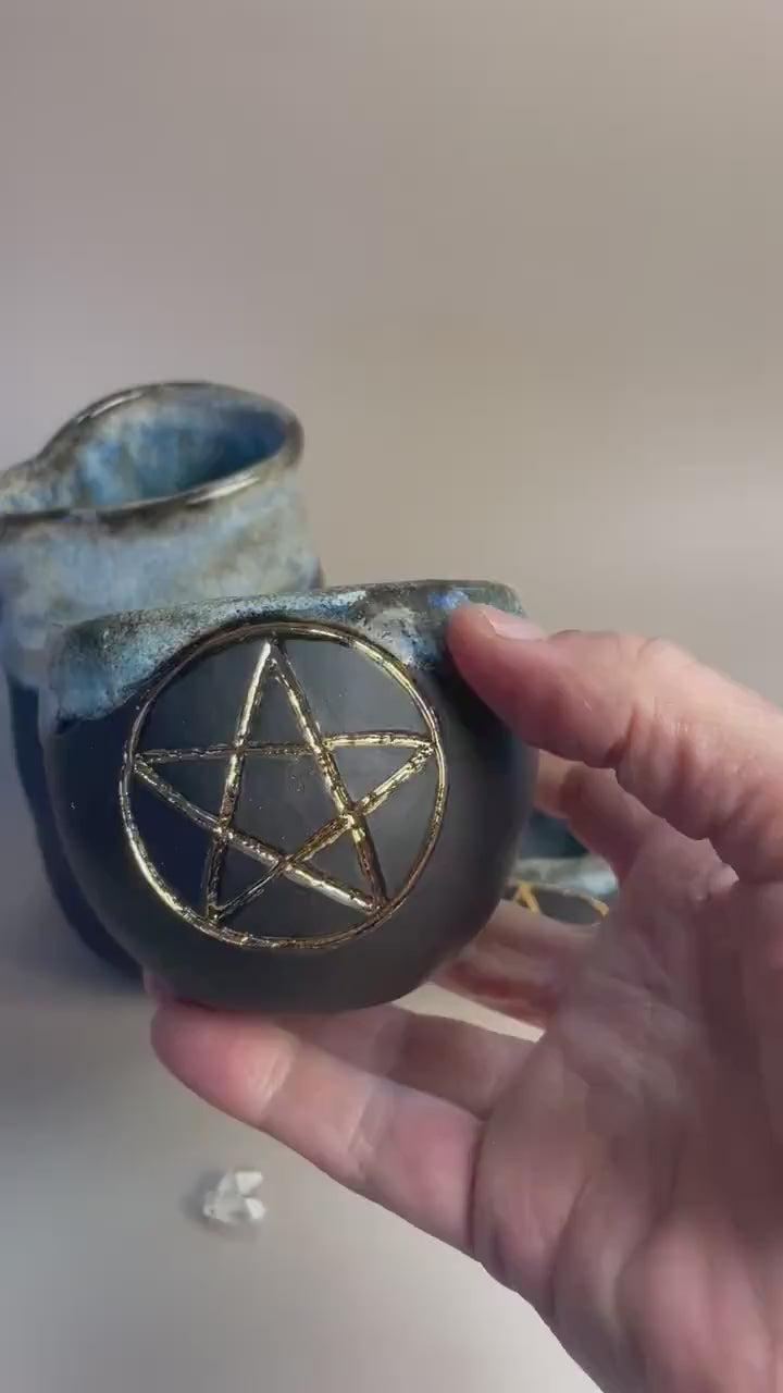 Handmade Gold Pentacle Ceramic Cups