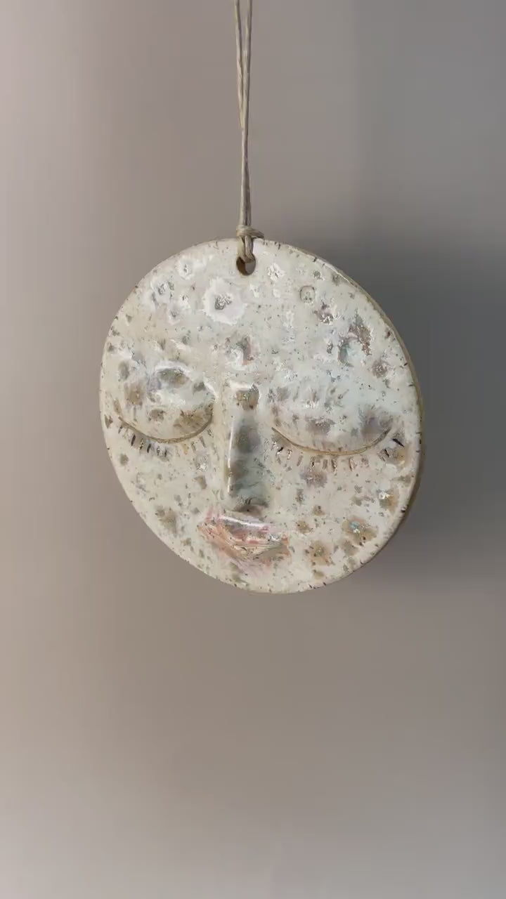 Handmade ceramic Moon hanging