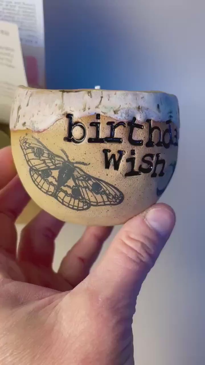 Handmade ceramic pink Birthday Wish candle with wish ritual