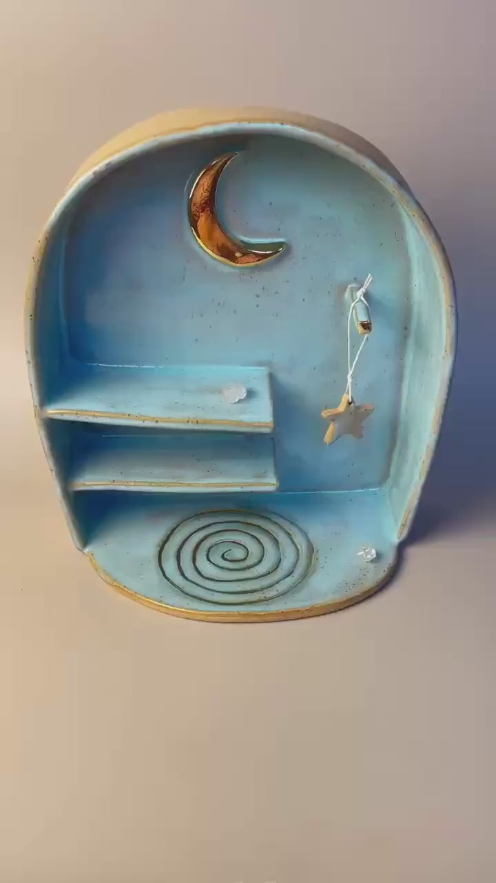 Gold Moon with Spiral  Ceramic Altar Shelf