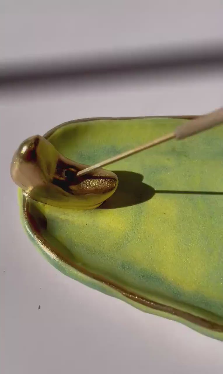 Handmade Ceramic Incense Holder with Gold Luster Moon – Dual Use Incense Burner and Trinket Dish