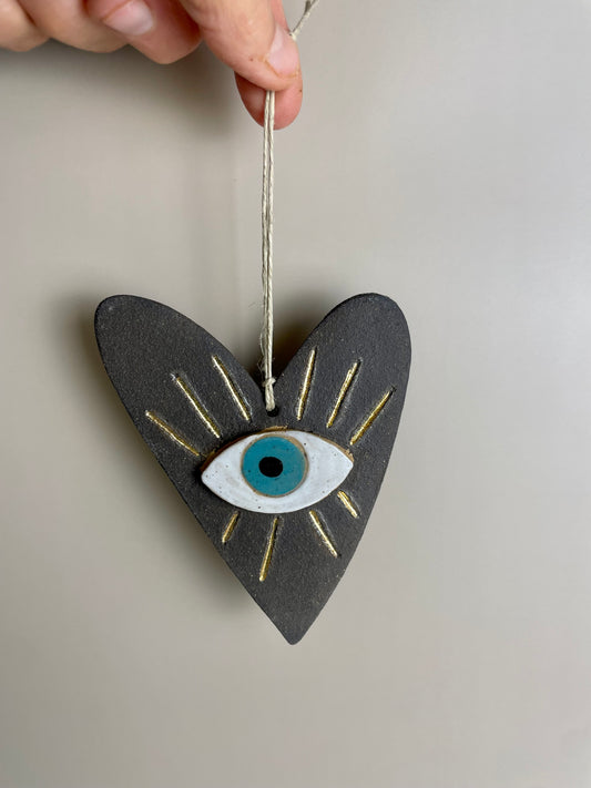 Ceramic Heart and Evil Eye Talisman