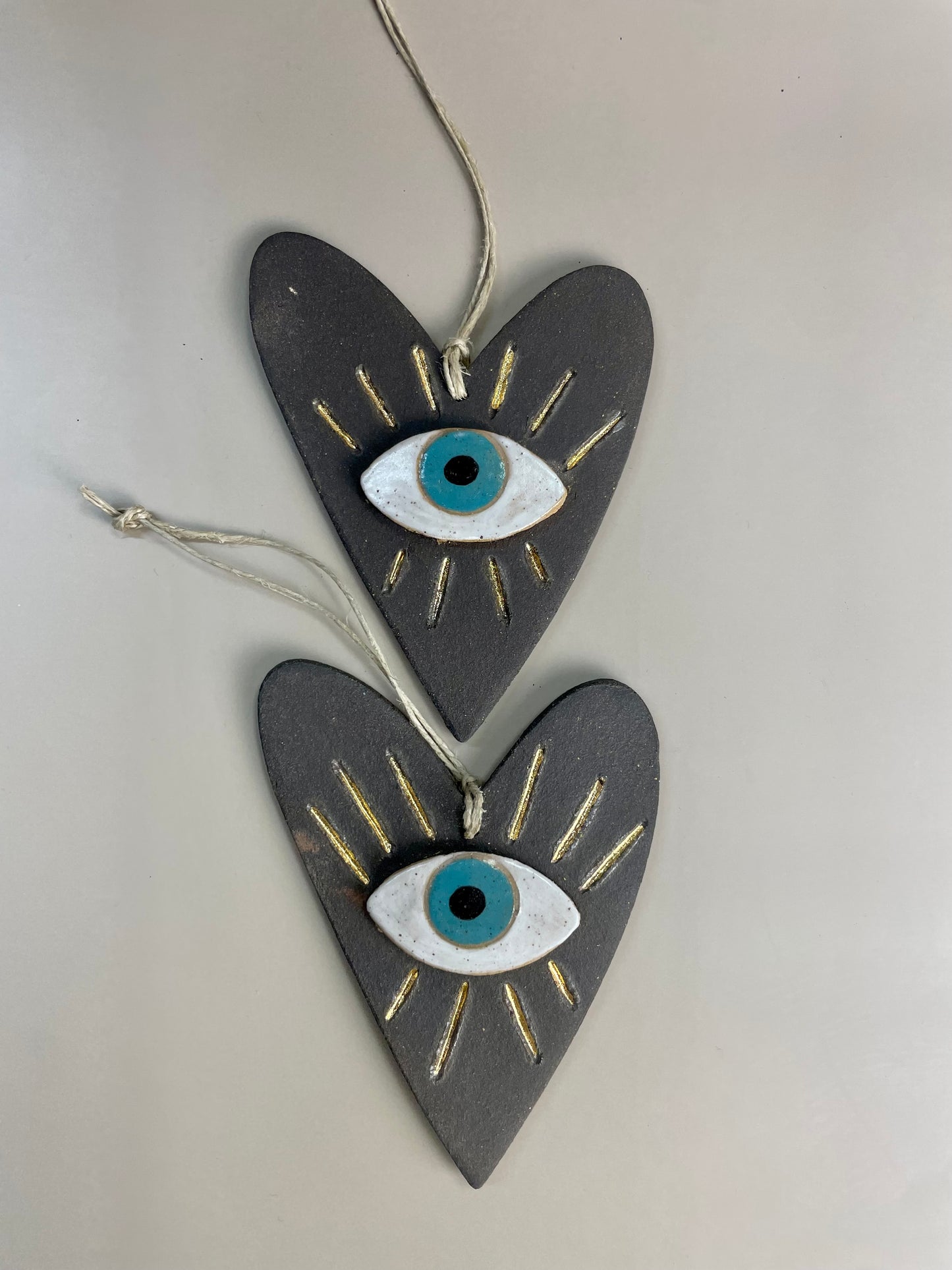 Ceramic Heart and Evil Eye Talisman