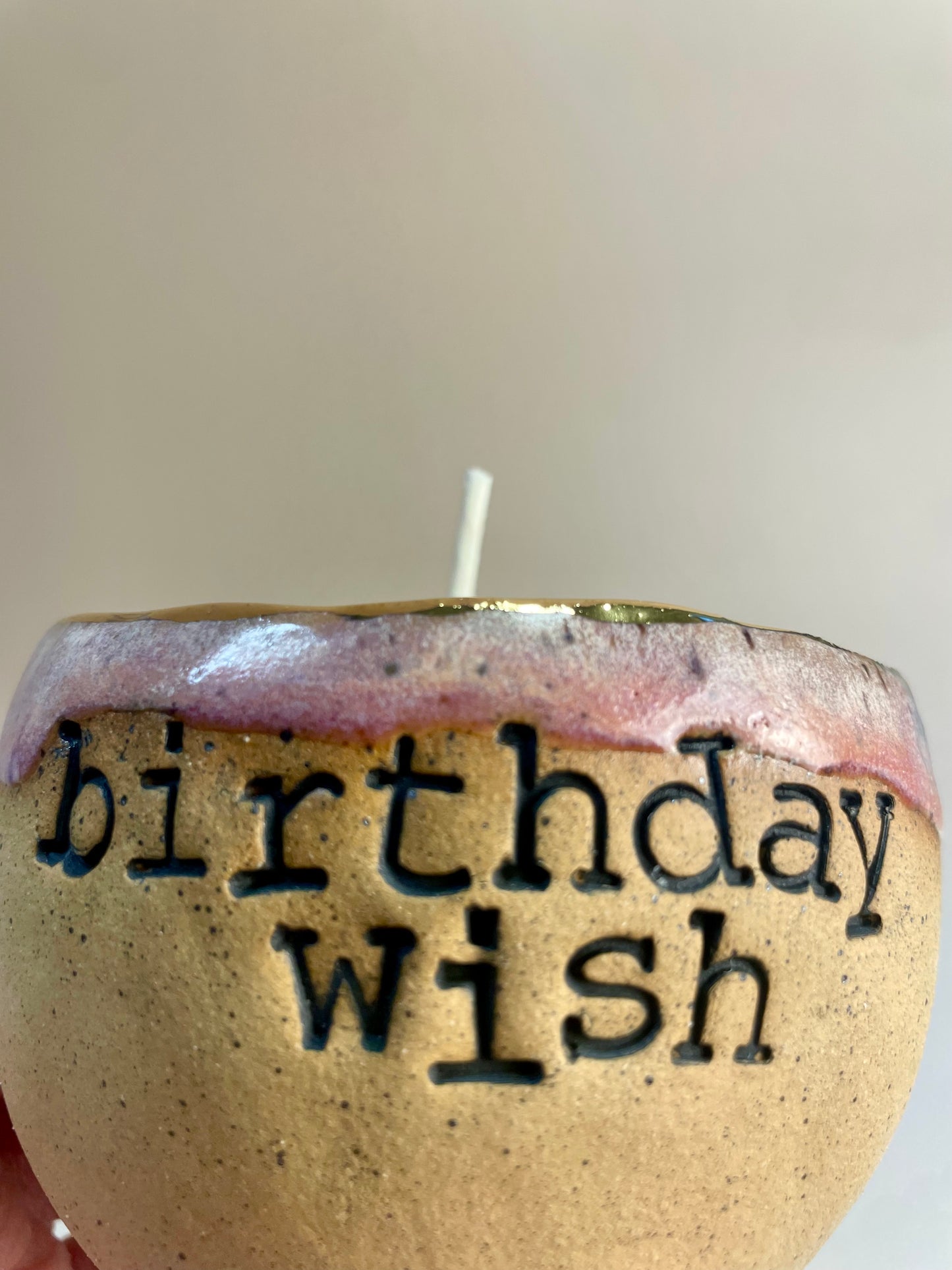 Handmade ceramic pink Birthday Wish candle with wish ritual