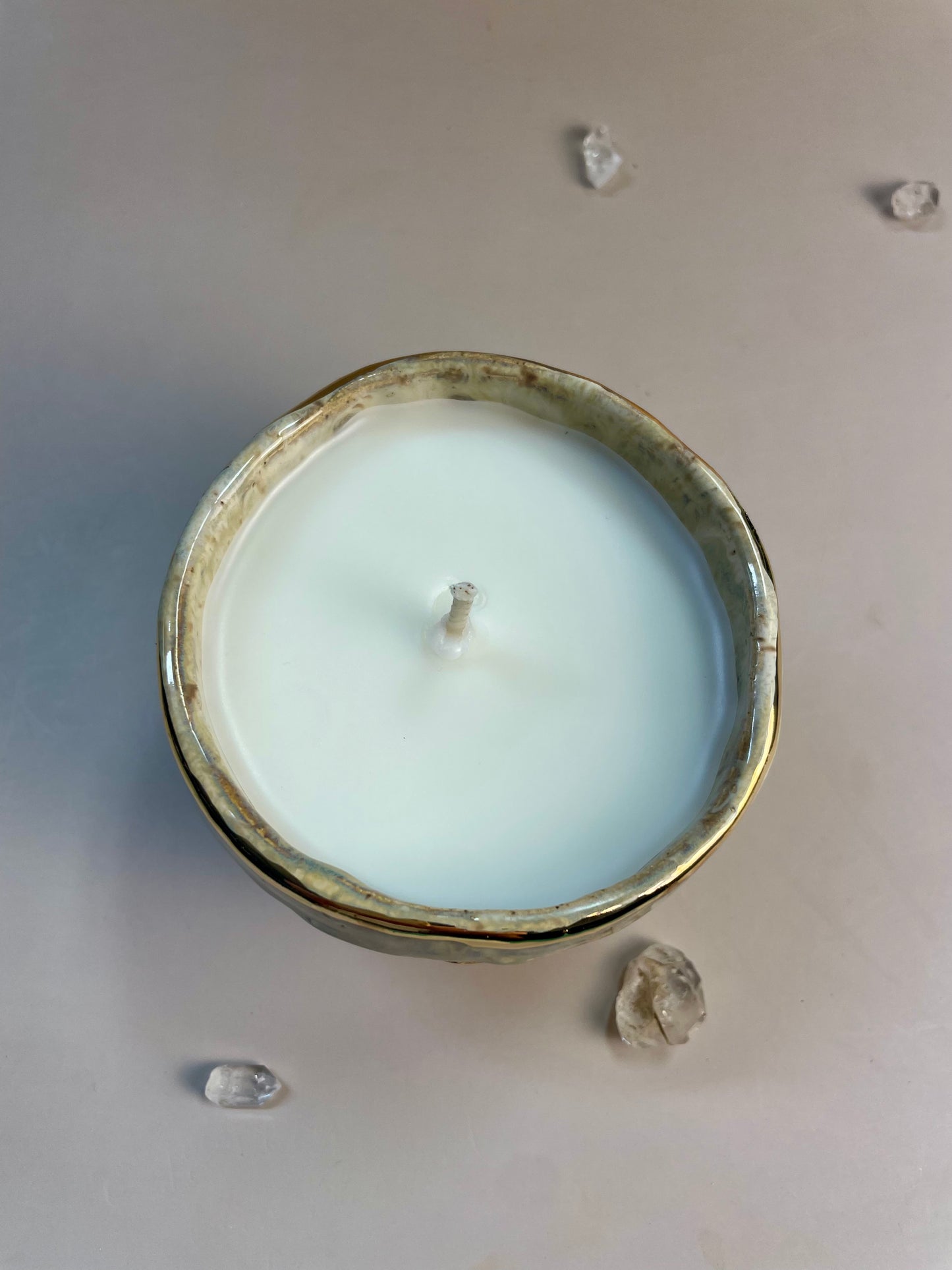 Handmade ceramic pearl with blue Birthday Wish candle with Wish Ritual