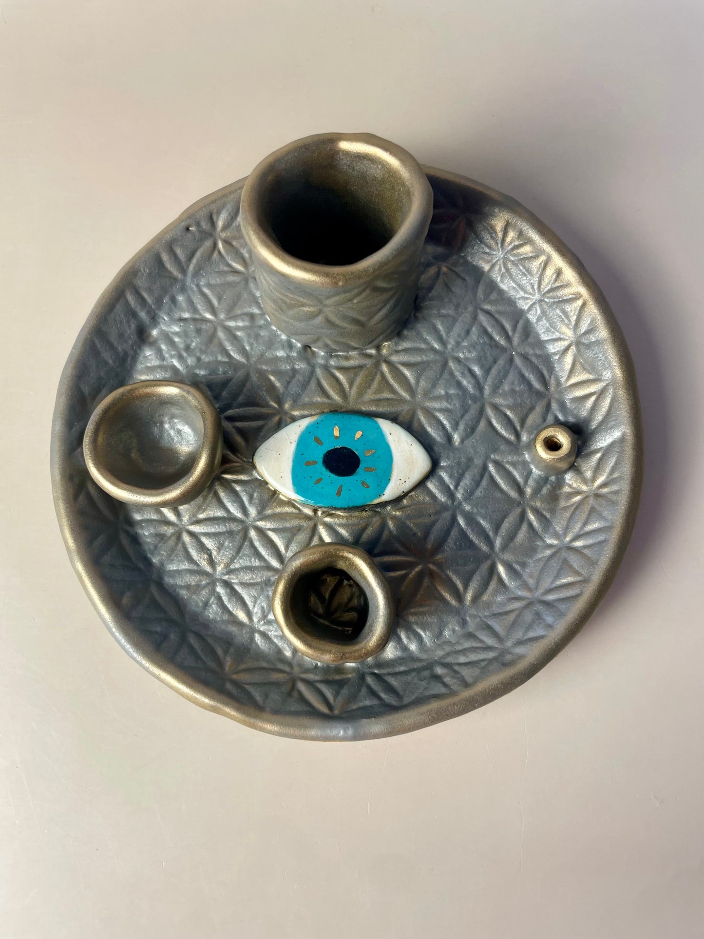 Four Element Ritual Dish with Eye and Flower of Life