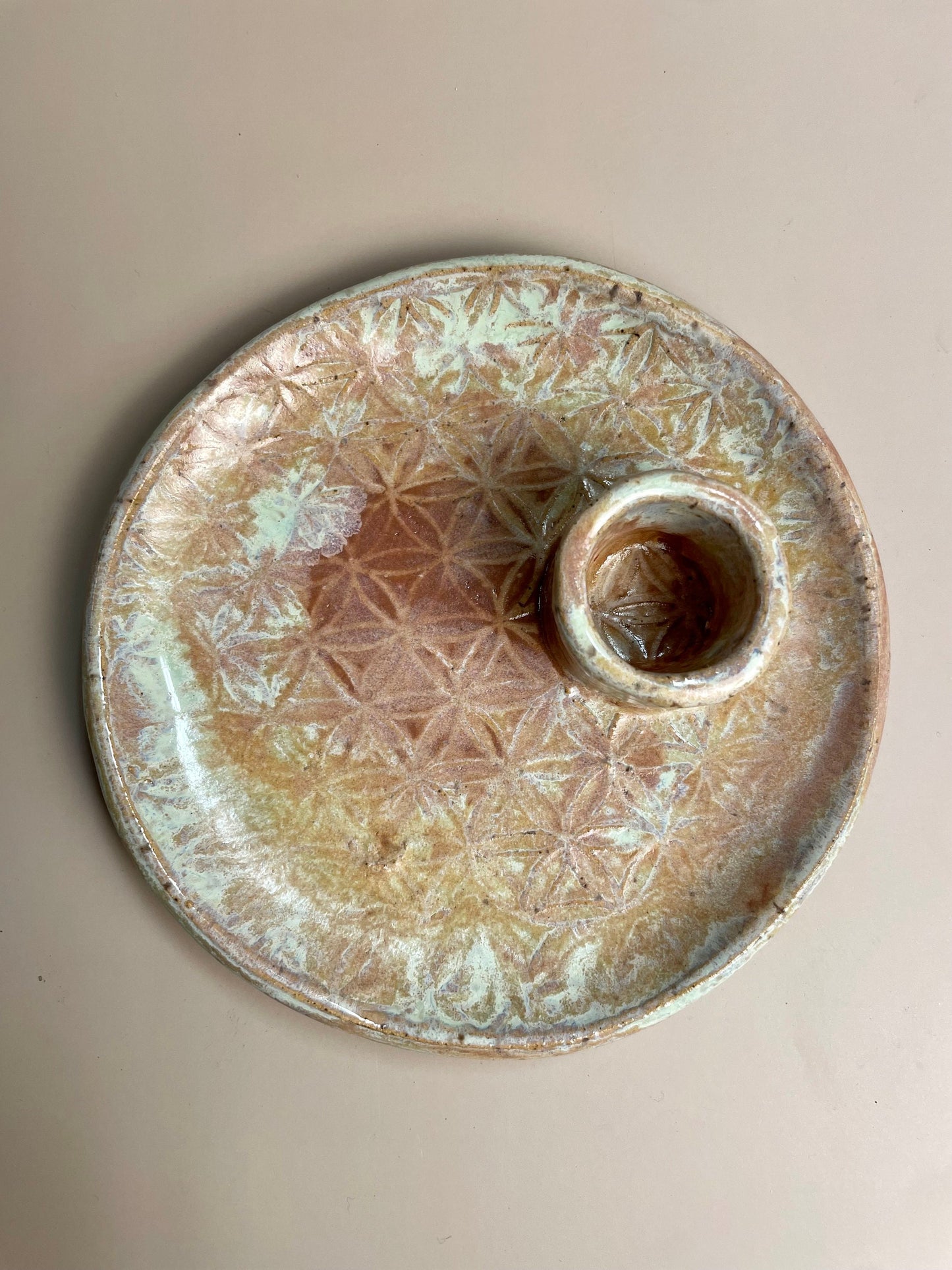 Flower of life handmade ceramic smudge dish, palo santo holder, and crystal charging dish