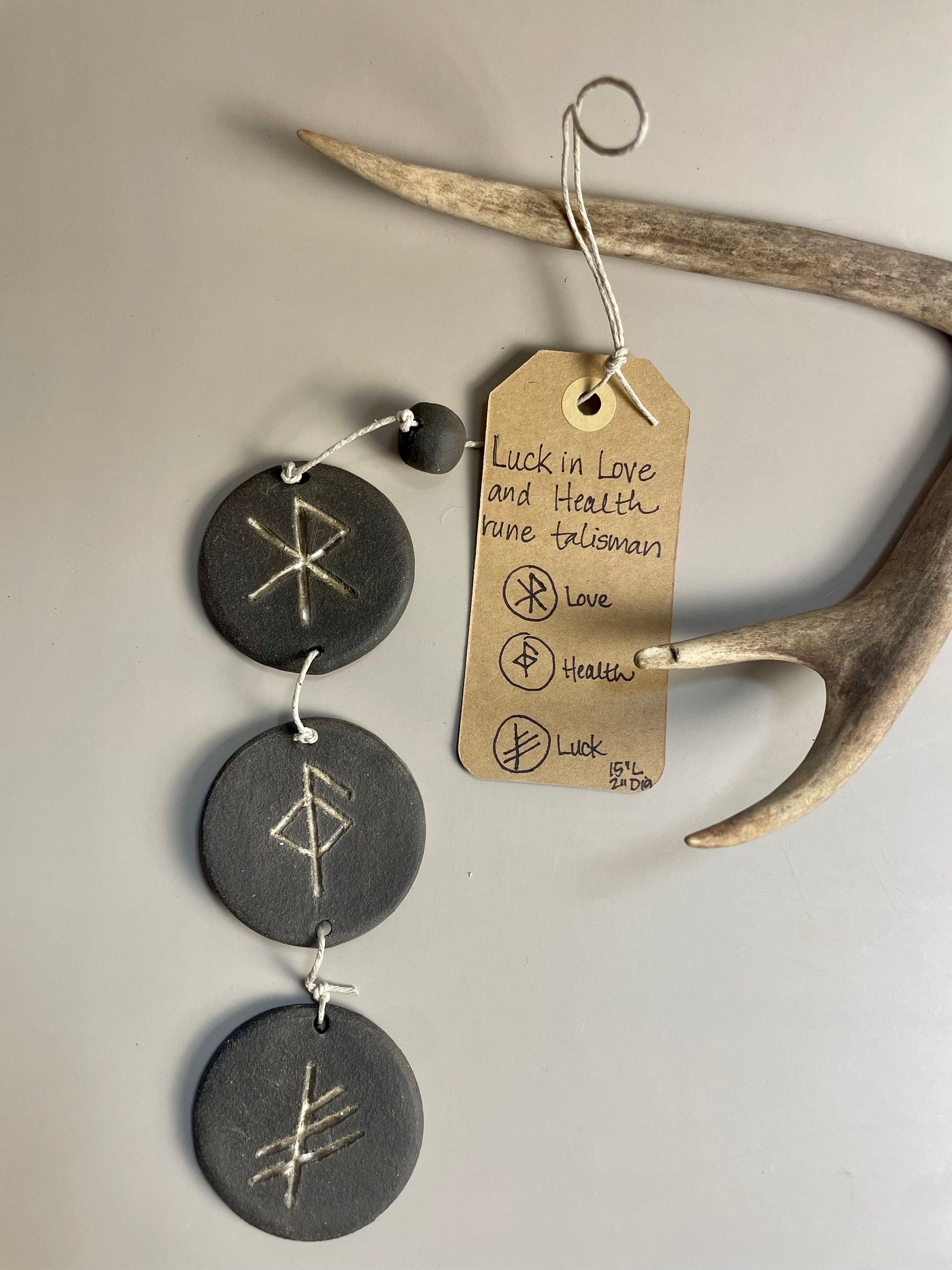 LUCK in LOVE and HEALTH ceramic rune talisman