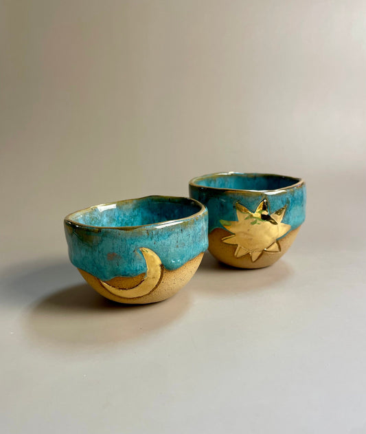Handmade ceramic gold sun cup