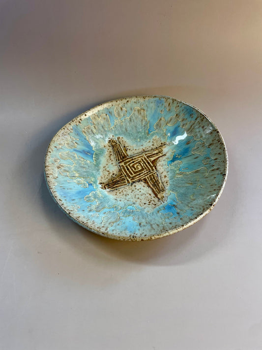 Handmade ceramic carved Brigid bowl