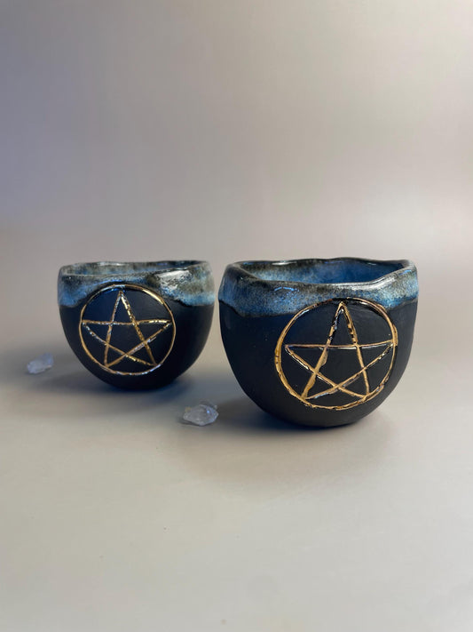Handmade Gold Pentacle Ceramic Cups