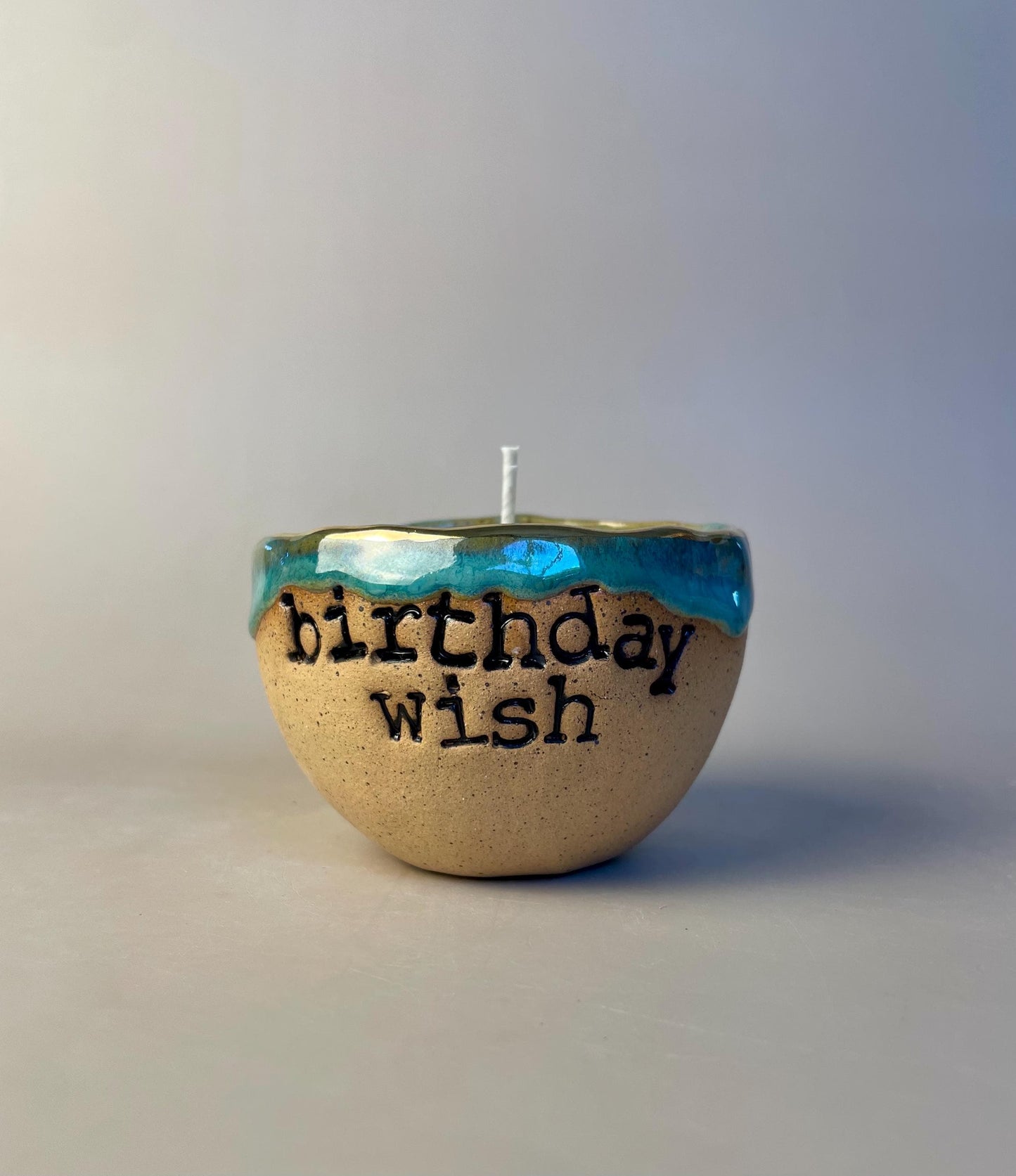 Handmade ceramic turquoise Birthday Wish candle with wish ritual