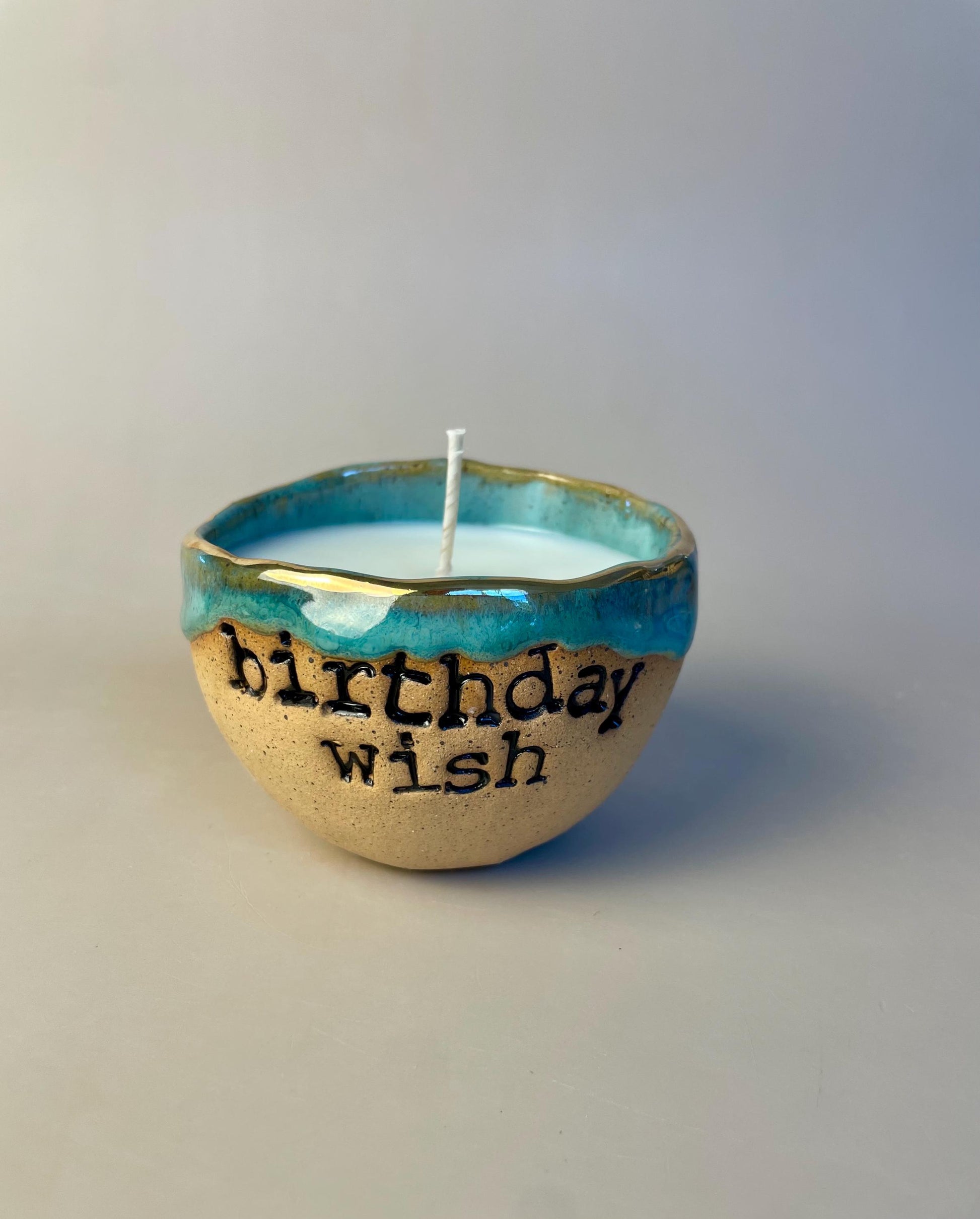 Handmade ceramic turquoise Birthday Wish candle with wish ritual