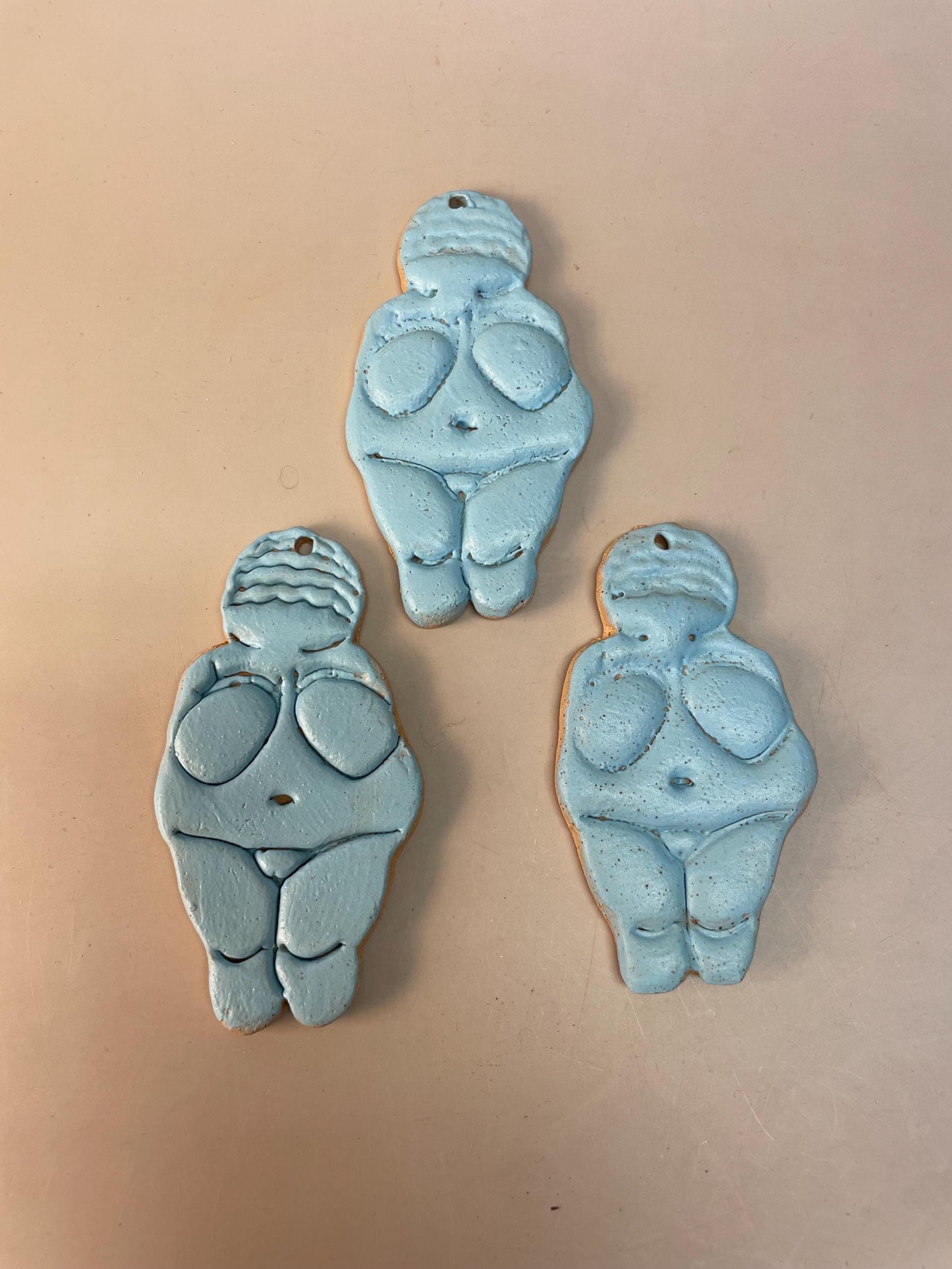 Blue Venus of Willendorf handmade ceramic ornaments