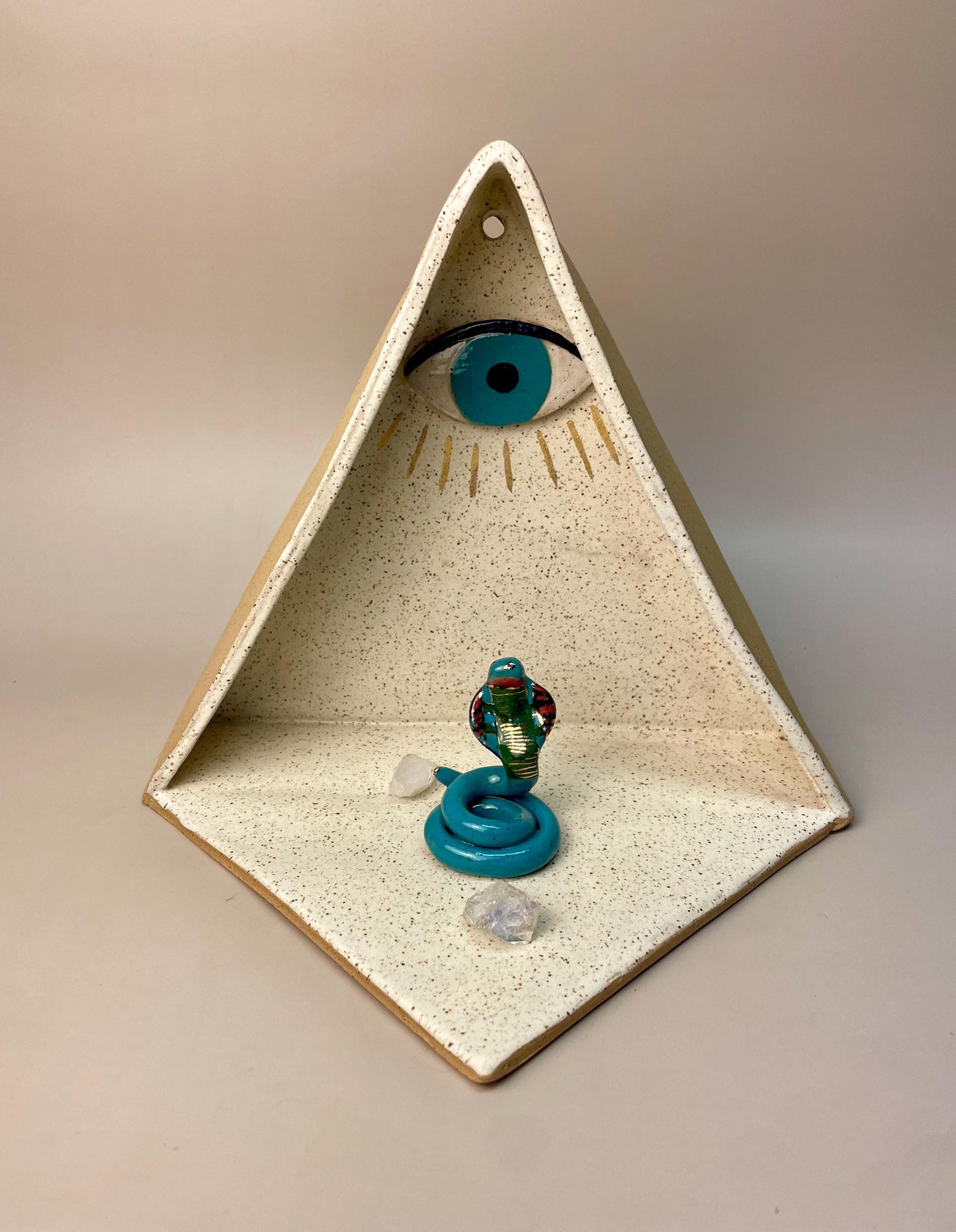 Handmade ceramic Triangle Pyramid Altar with Eye