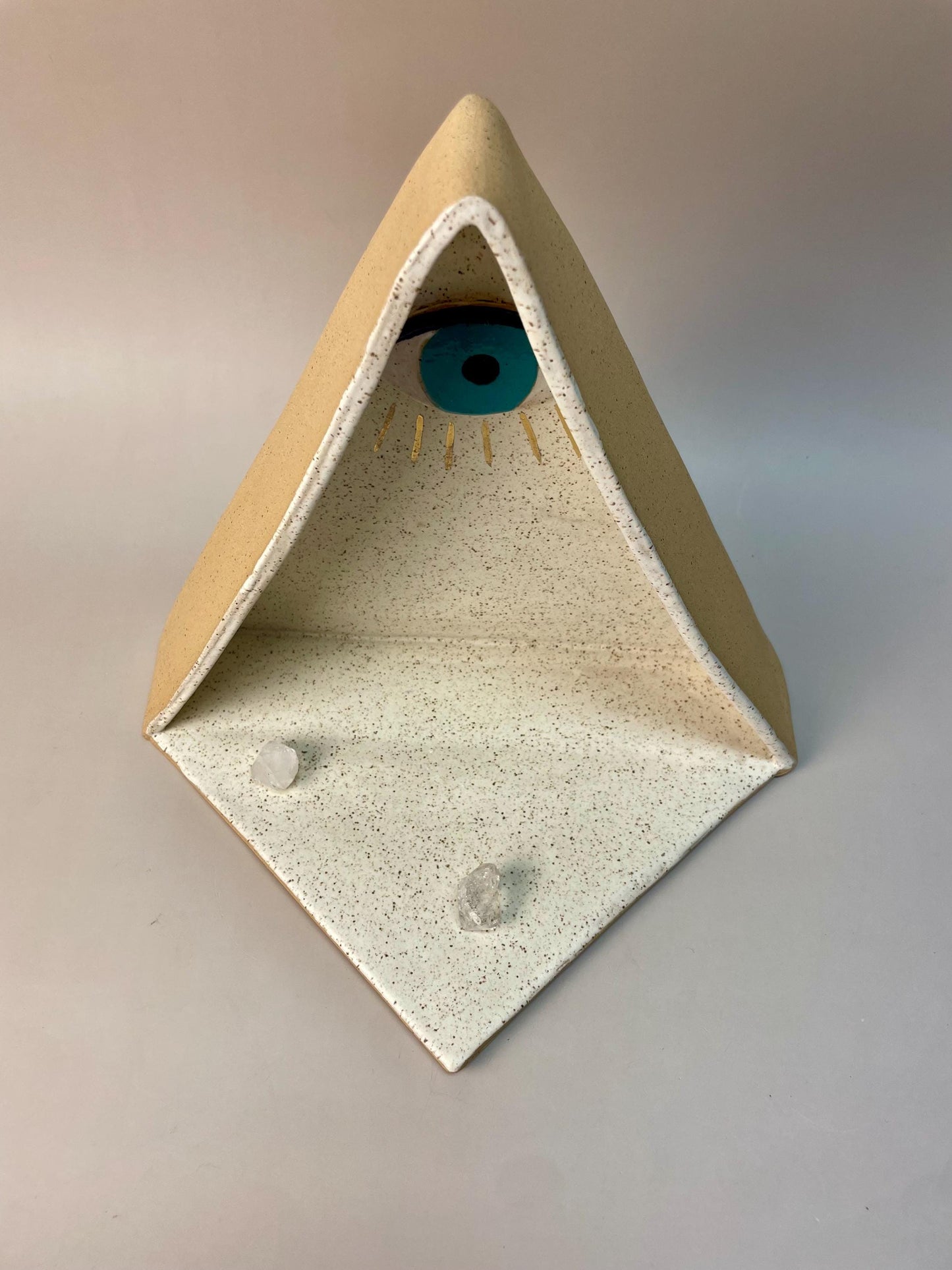 Handmade ceramic Triangle Pyramid Altar with Eye