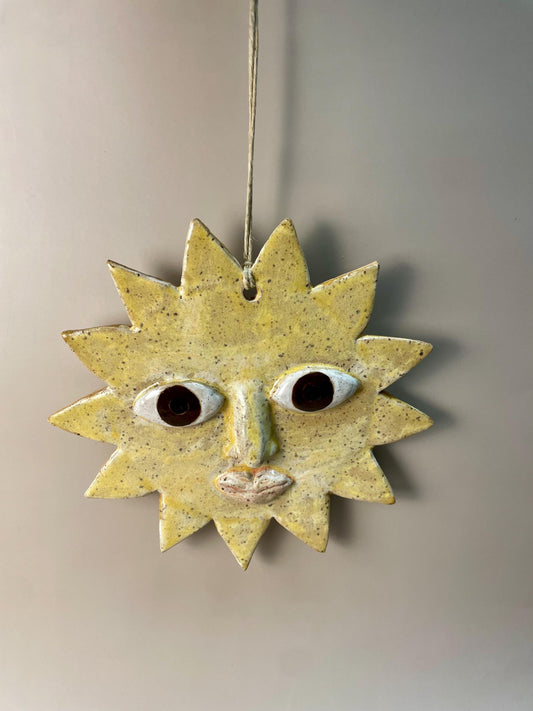 Handmade ceramic hanging yellow Sun