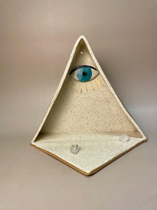 Handmade ceramic Triangle Pyramid Altar with Eye