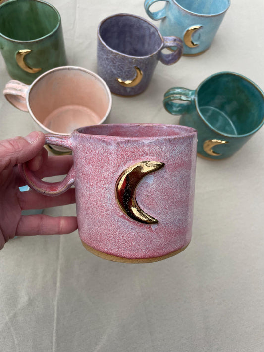 Handmade large raspberry gold moon mug