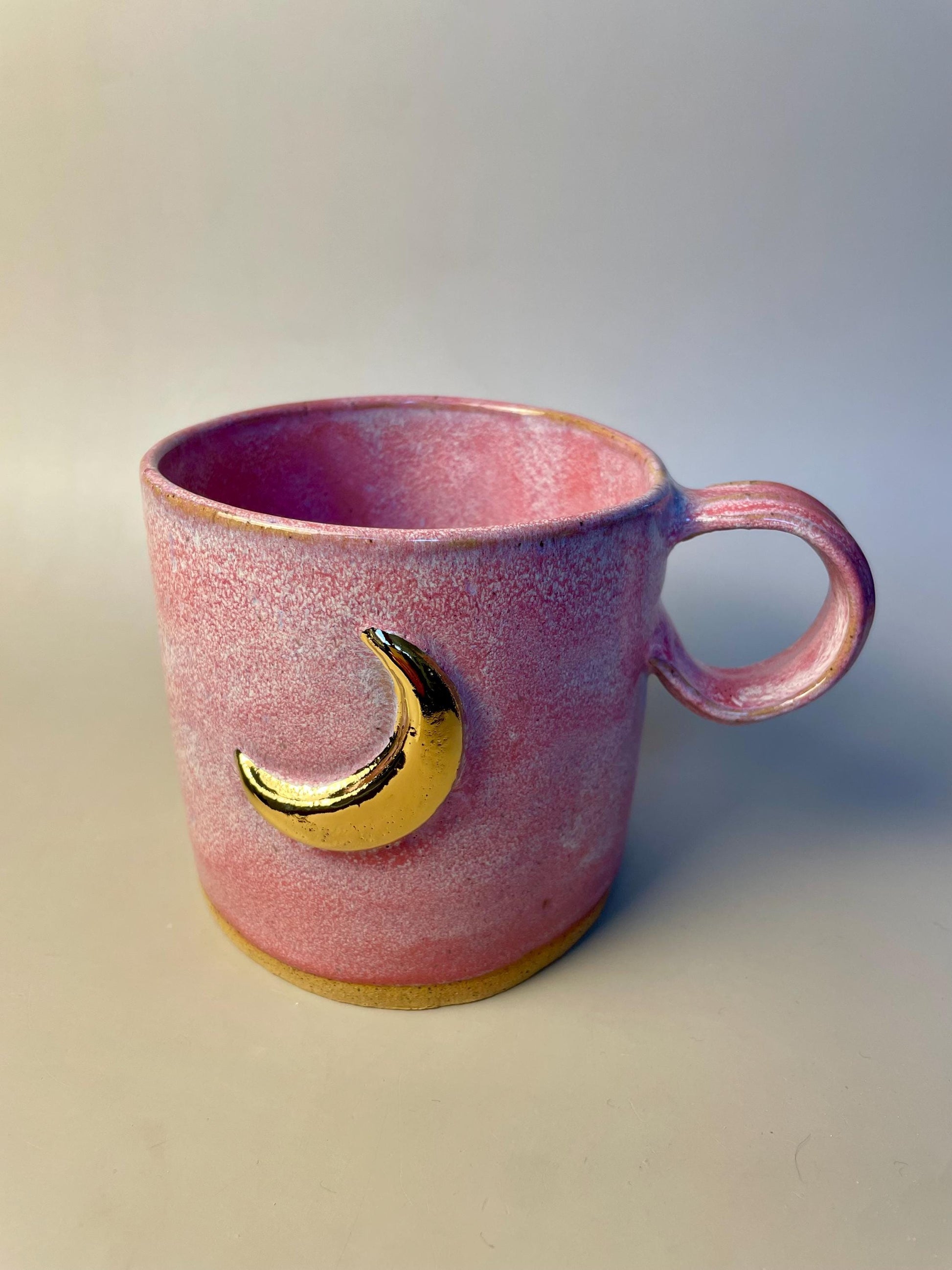 Handmade large raspberry gold moon mug