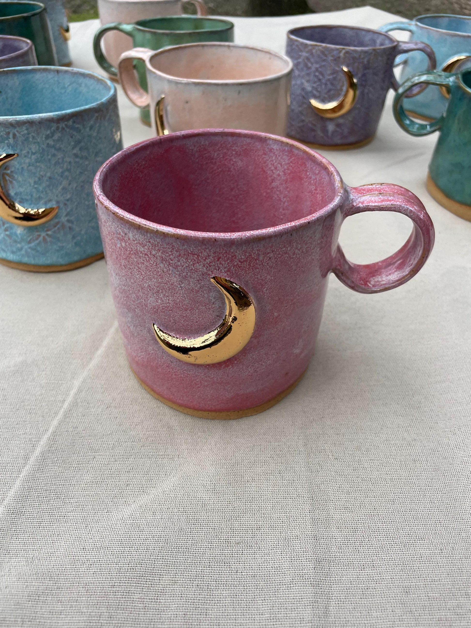 Handmade large raspberry gold moon mug