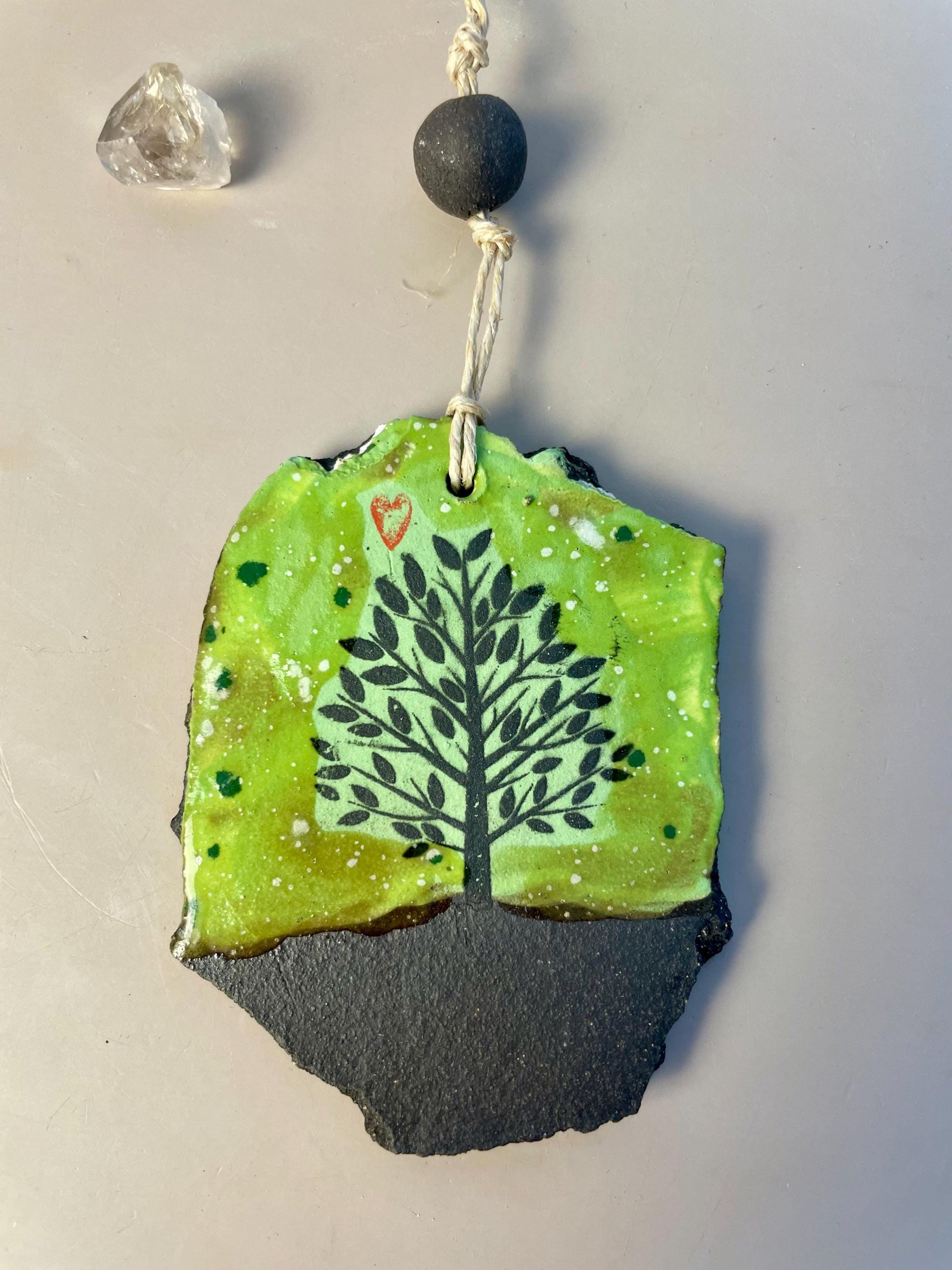 Handmade dark clay Hanging Tree Ornament