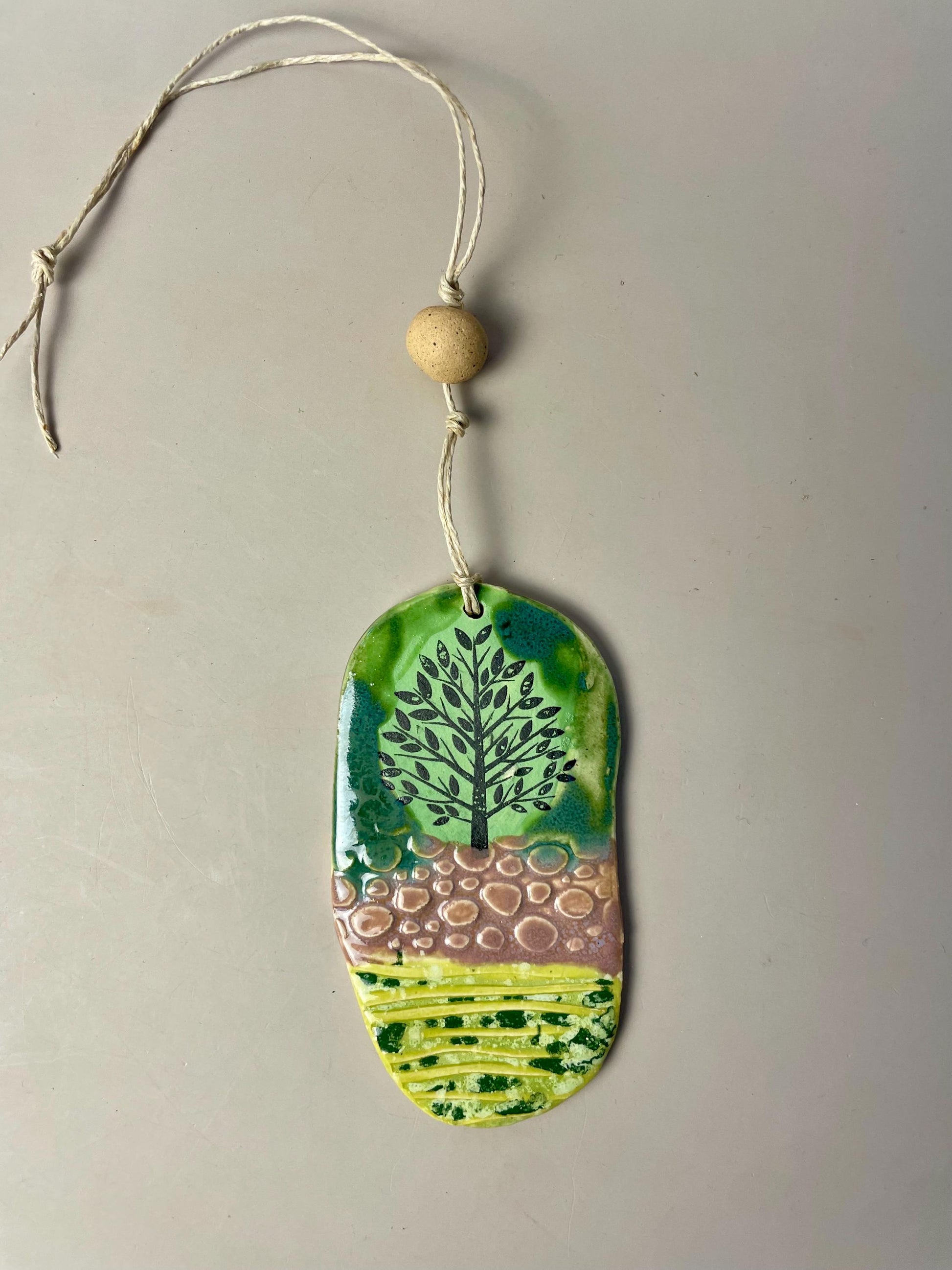 Handmade Ceramic Tree Hanging Ornament with bead