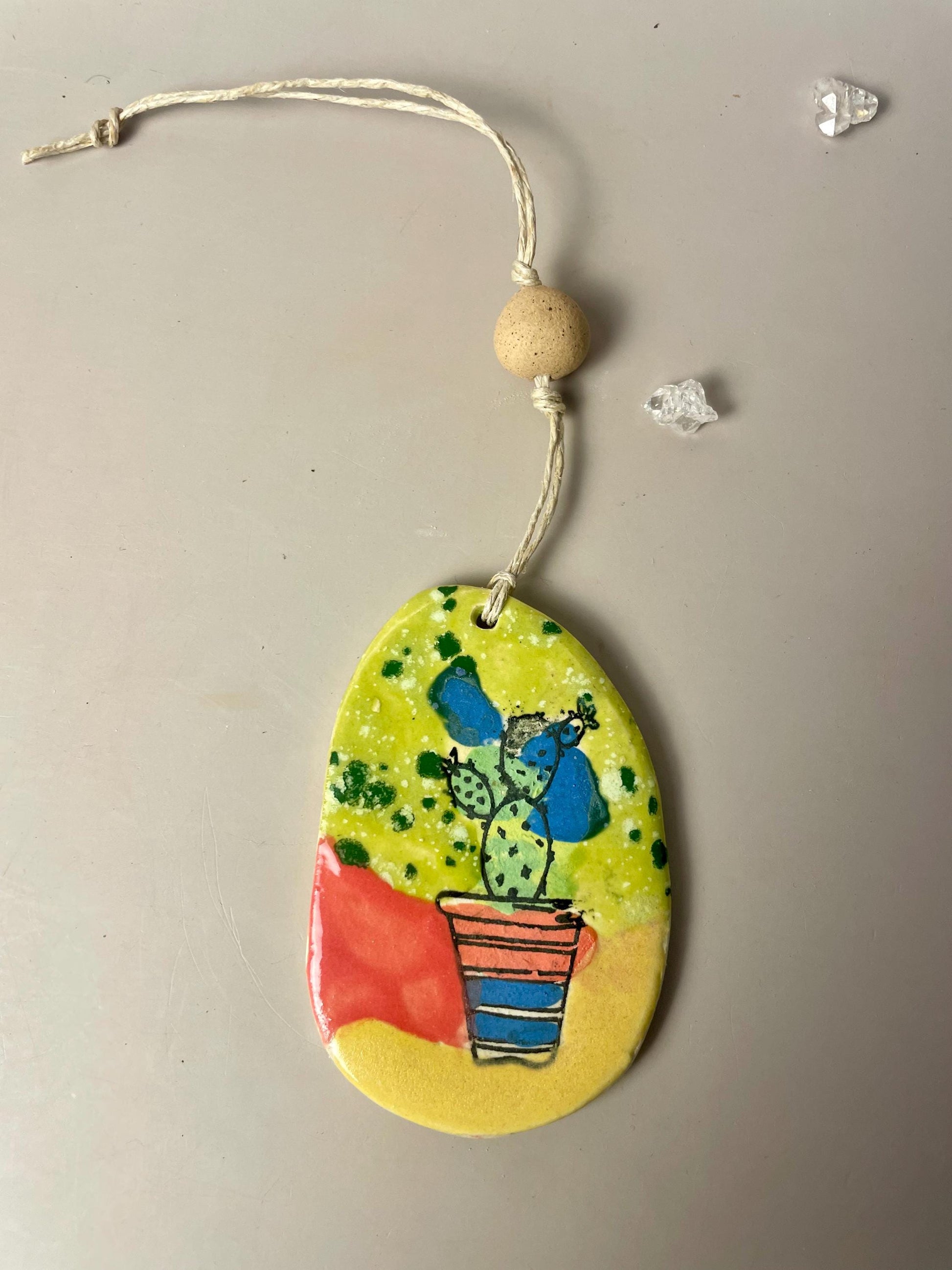 Prickly Pear Cactus Ornament – Handmade Ceramic Southwest Decor