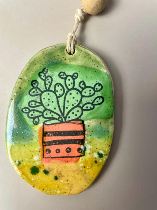 Prickly Pear Cactus Ornament – Handmade Ceramic Southwest Decor