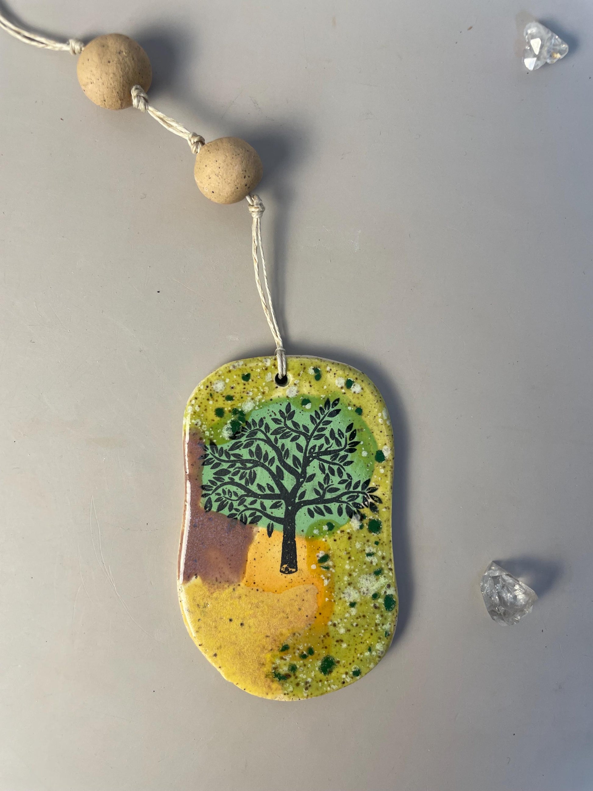 Handmade Ceramic Tree Hanging Ornament with bead