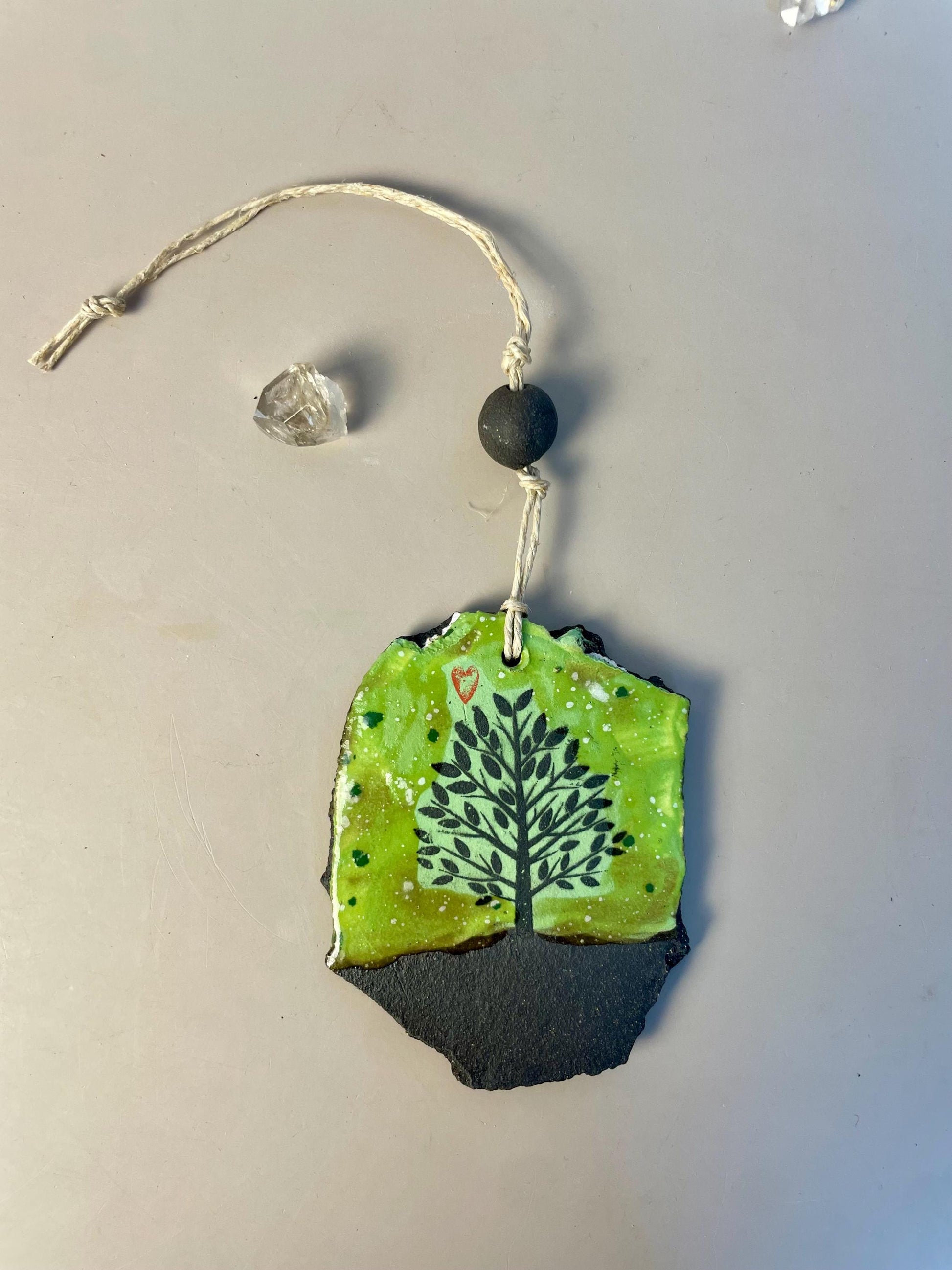 Handmade dark clay Hanging Tree Ornament