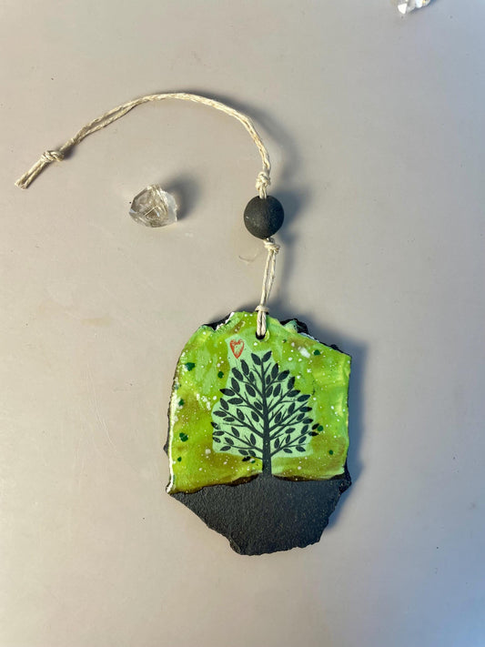 Handmade dark clay Hanging Tree Ornament