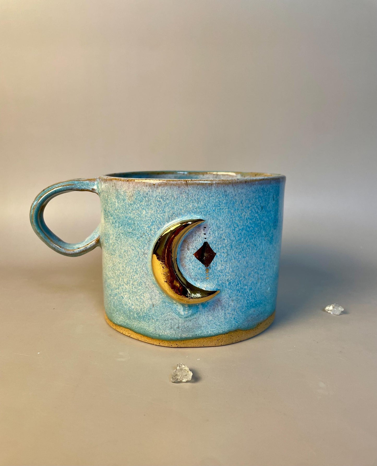 Handmade extra large light blue gold moon mug