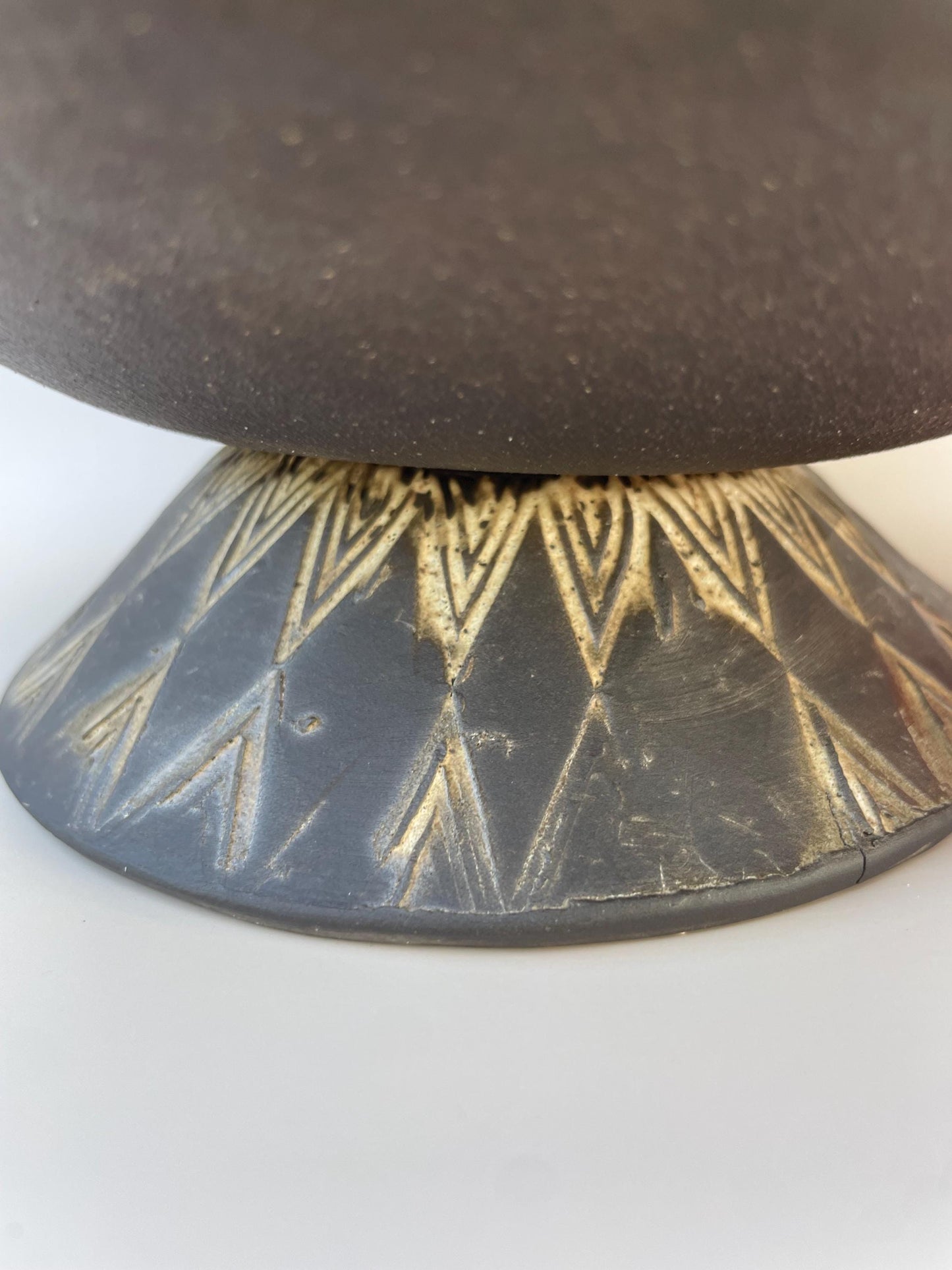 Avalon inspired handmade ceramic pedestal bowl with triquetra