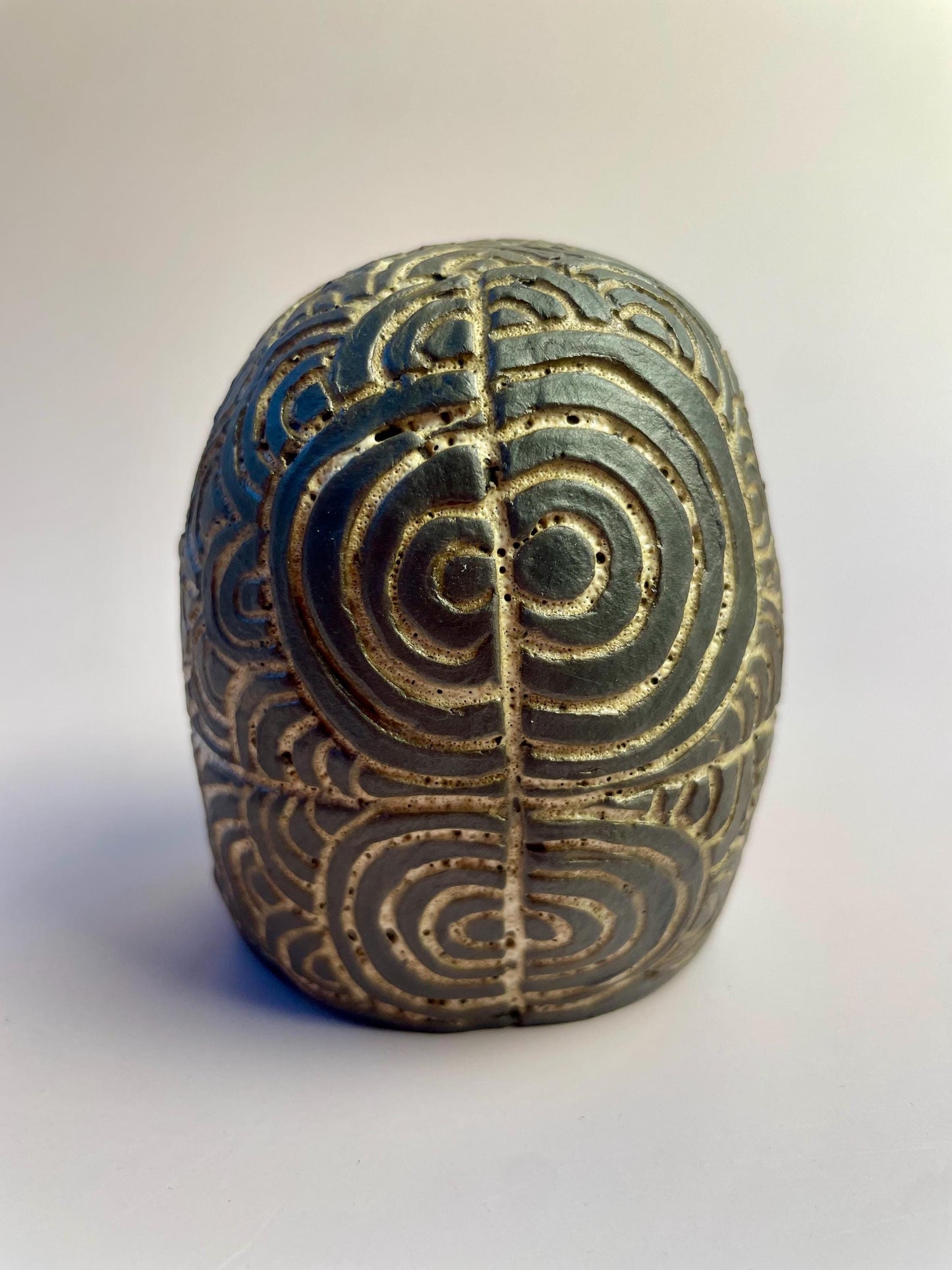 Neolithic Spiral Rattle | Hand-Carved Ceramic Ritual Tool | Inspired by Gavrinis Megaliths, France | Ancient Sound Instrument